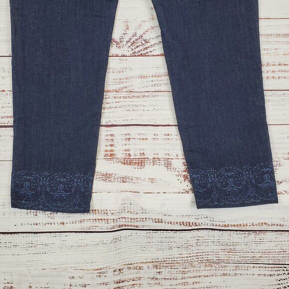 NYDJ Skinny Ankle Jeans 14 Ikat Floral Print Hem In Indigo Dark Wash Boho Casual - Picture 6 of 15